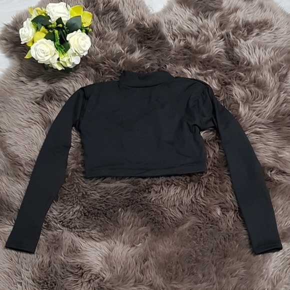 Black Long Sleeves Crop Top Bodycon 2 Piece Set - Picture 3 of 8